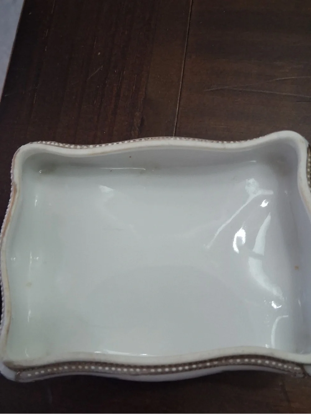 Porcelain Hand Painted Rose Motif - White and Gold trinket box or soap dish